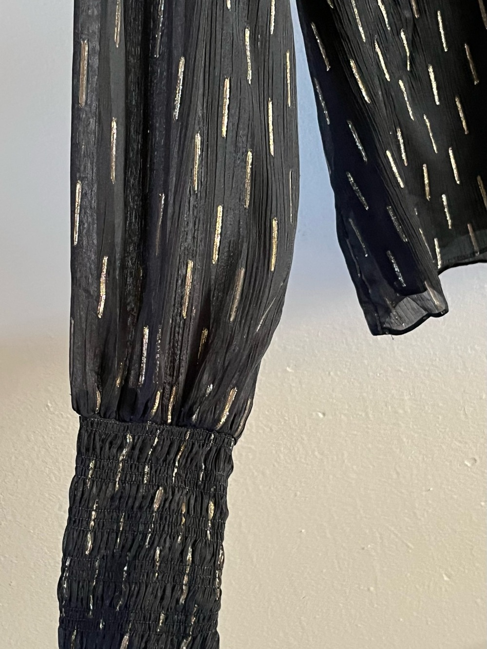 Maison d’Amélie Paris Black Gold Metallic Striped Ruffled Blouse Top Size Small - Picture 5 of 9